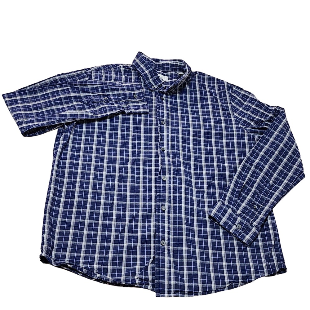 Cotton & Co Shirt Mens Large Blue Plaid Long Sleeve Button Down Cotton Casual